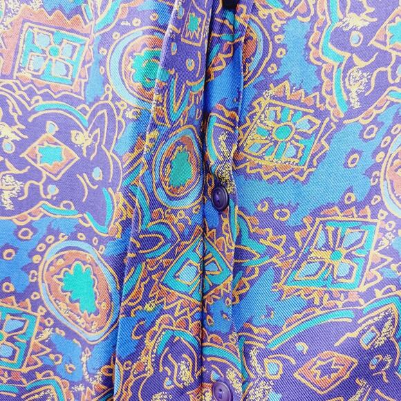 Pendleton Blouse Size 8 Blue Gold Paisley Boho Luxe Art Teacher Witchy Office - Picture 7 of 16